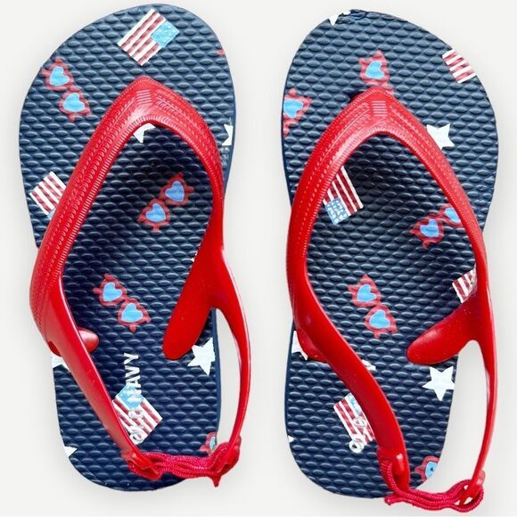 Old Navy Baby Toddler American Flag July 4th Flip Flops Sandals. Toddler 8. - Picture 1 of 7